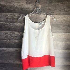 Chloe K Color Block Blouse Orange/ White M EUC